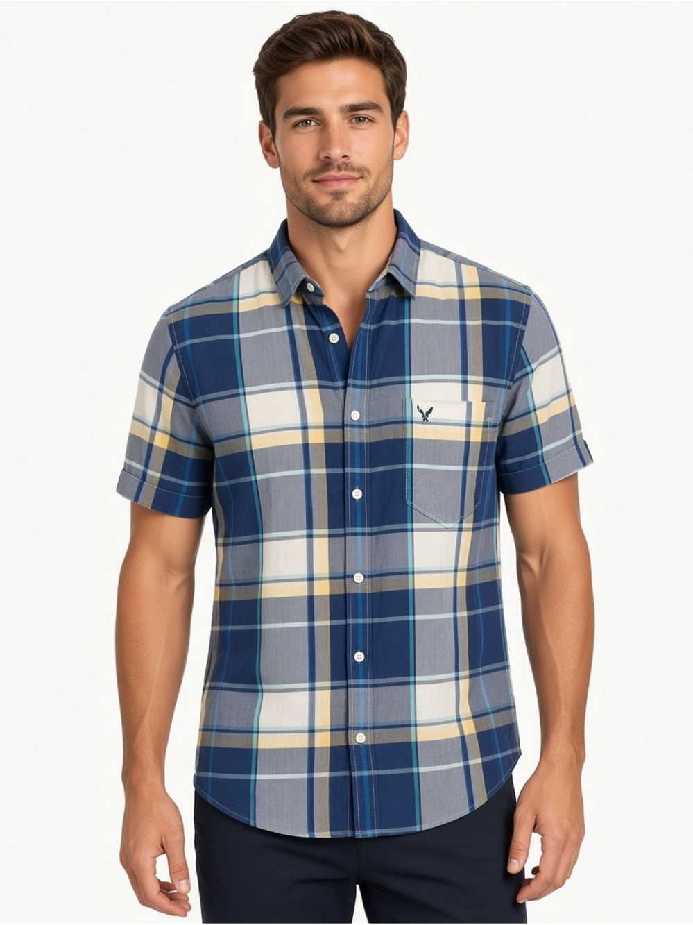 American Eagle Outfitters Vintage Fit Plaid Button-Up Shirt Short Sleeve M